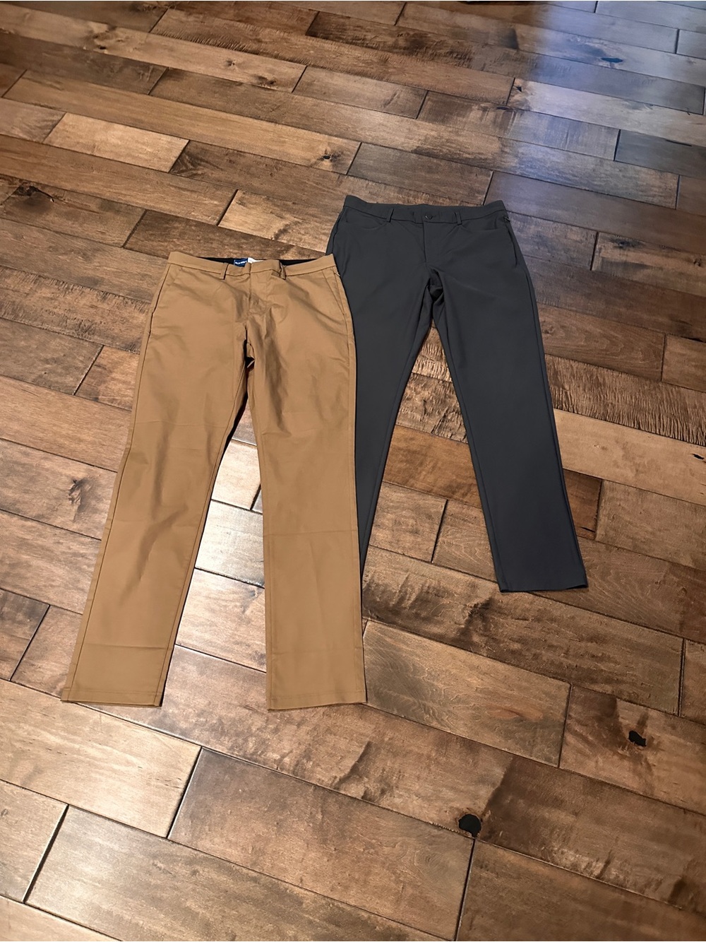 Bundle of 2 - Old Navy Men's Tech Pants in Tan and Charcoal - 34” x 34” Slim Fit